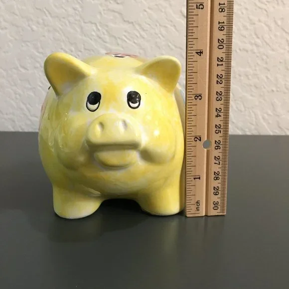 Piggy Bank Yellow Ceramic With butterfly Collectable - Picture 6 of 8